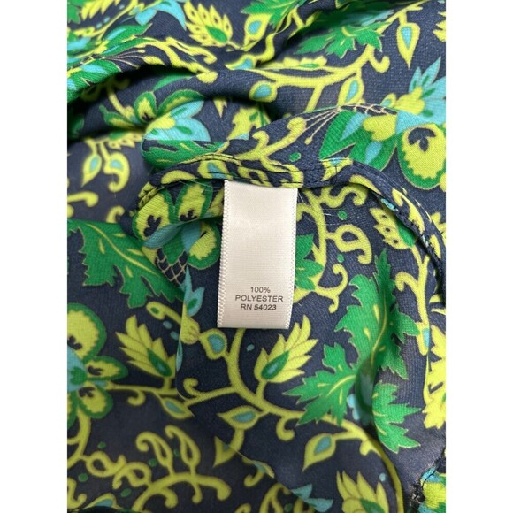 Banana Republic XS Green Blue Floral Boho Cottagecore V-Neck 3/4 Sleeve Blouse - Picture 8 of 9